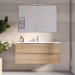 Mobile bagno sospeso 100 cm con cassetti rovere chiaro e specchio - Nosybe