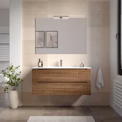 Mobile bagno sospeso 100 cm con cassetti noce maior effetto cannettato e specchio - Bamas