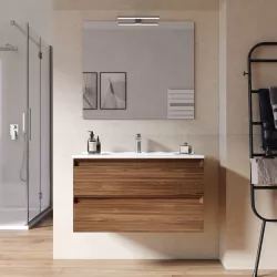 Mobile bagno sospeso 80 cm con cassetti noce maior e specchio - Morea