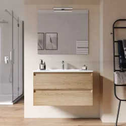 Mobile bagno sospeso 80 cm con cassetti rovere chiaro e specchio - Morea