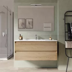 Mobile bagno sospeso 100 cm con cassetti rovere chiaro e specchio - Morea