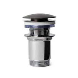 Piletta di scarico click-clack universale 8,5 h cm con tappo nero spazzolato