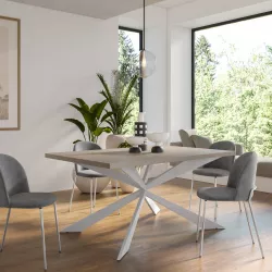 Tavolo da pranzo 150x70 cm top argilla 38 mm e gambe incrociate in metallo bianco - Manty