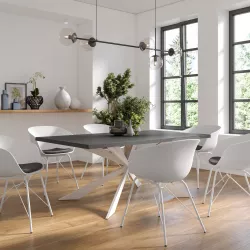 Tavolo da pranzo 180x90 cm top antracite 38 mm e gambe incrociate in metallo bianco - Manty