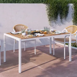 Tavolo da esterno 140x90 cm in acciaio bianco con top effetto legno - Chrysler