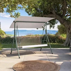 Dondolo da giardino 3 posti in alluminio verde con cuscino e schienale in corda - Eivissa