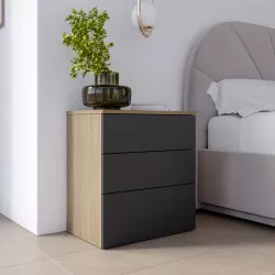 Comodino 52x58h cm con 3 cassetti antracite e rovere - Axel