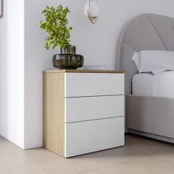 Comodino 52x58h cm con 3 cassetti bianco e rovere - Axel