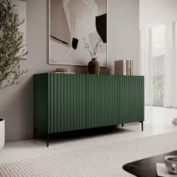 Madia 150x85h cm top effetto rovere e verde cannettato ad onda e con 2 cassetti interni e piedi neri - Isolde