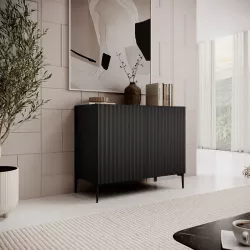 Madia 98x85h cm top effetto rovere e 2 ante nero cannettato ad onda - Isolde