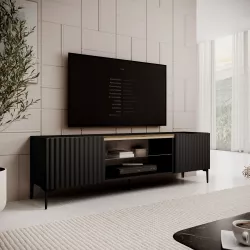 Mobile porta tv 180x54h cm top effetto rovere e 2 ante nero cannettato ad onda - Isolde