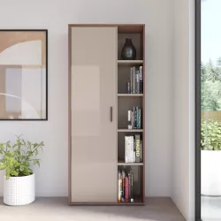 Libreria 80x190h cm noce brera con anta cashmere lucido e vani a giorno - Flit