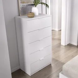 Cassettiera 60x110h cm in legno bianco con 5 cassetti - Novak
