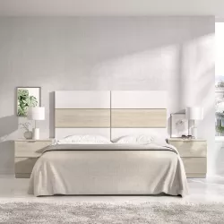 Letto matrimoniale 160x200 bianco ed effetto rovere naturale con testata e 2 comodini - Zenith