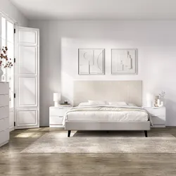 Testata per letto matrimoniale bianco ed effetto rovere cannettato con 2 comodini e cassetti - Musaka