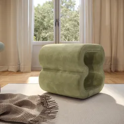 Pouf 45x42 cm in tessuto a trama sottile verde chiaro con design astratto - Everett