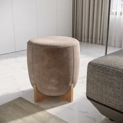 Pouf 41 cm in tessuto ciniglia tortora con base in legno - Hartley