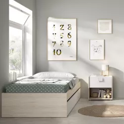 Letto singolo 90x190 cm effetto rovere naturale con 2 cassetti bianco - Novak