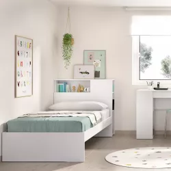 Letto singolo 90x190 cm bianco con testata struttura a vani  - Kygo