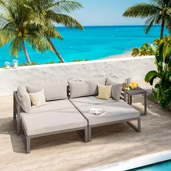 Set relax da giardino modulare in alluminio tortora con cuscini tortora chiaro - Gioza