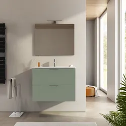 Mobile bagno sospeso 80 cm verde street con lavabo integrato e specchio - Bip
