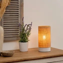 Lampada da tavolo 27 h cm in lino naturale e base in legno di pino