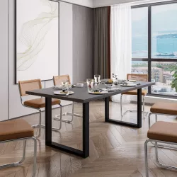 Tavolo da pranzo 180x90 cm top effetto rovere grigio 38 mm e gambe a U 8x4 in metallo nero – Upton