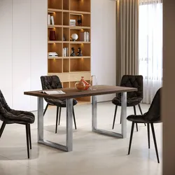 Tavolo da pranzo 160x80 cm top effetto rovere deciso 38 mm e gambe a U 8x4 in metallo cromo – Upton
