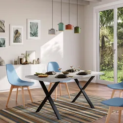 Tavolo da pranzo 160x80 cm top grigio effetto pietra 38 mm e gambe a X 8x4 in metallo nero – Luxio