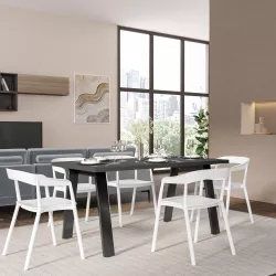 Tavolo da pranzo 160x80 cm top antracite 38 mm e gambe in metallo nero - Juls