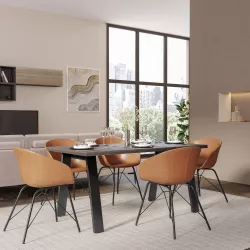 Tavolo da pranzo 160x80 cm top effetto rovere grigio 38 mm e gambe in metallo nero - Juls