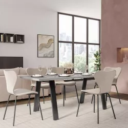 Tavolo da pranzo 180x90 cm top grigio effetto pietra 38 mm e gambe in metallo nero - Juls