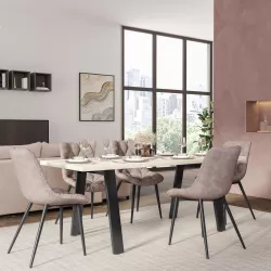 Tavolo da pranzo 180x90 cm top effetto rovere bianco 38 mm e gambe in metallo nero - Juls