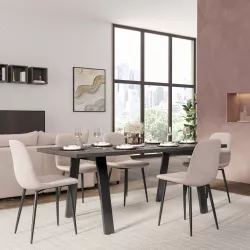 Tavolo da pranzo 180x90 cm top effetto rovere grigio 38 mm e gambe in metallo nero - Juls