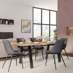 Tavolo da pranzo 200x100 cm top effetto rovere gold 38 mm e gambe in metallo nero - Juls