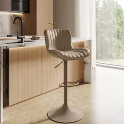 Sgabello in similpelle trapuntata a strisce beige sirius con base in metallo - Zigolo
