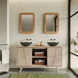 Mobile bagno 140 cm con ante e ripiani a giorno in legno di mindi - Fluire