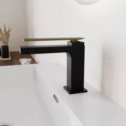 Miscelatore lavabo in ottone nero opaco con leva oro satinato - Reef