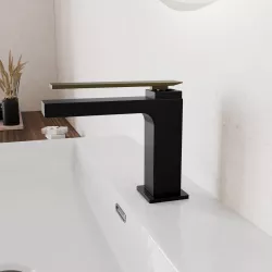 Miscelatore lavabo in ottone nero opaco con leva ottone satinato - Reef