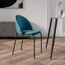 Sedia in velluto blu petrolio e gambe in metallo nero - Vesta