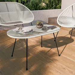Tavolino da giardino 90x50 cm in metallo nero e corda bianca con top in vetro - Kalimba