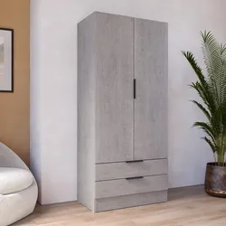 Armadio 82x185h cm grigio cemento con 2 ante e 2 cassetti - Delhi