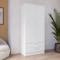 Armadio 82x185h cm bianco opaco con 2 ante e 2 cassetti - Delhi