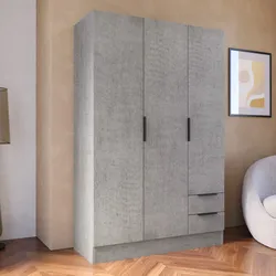 Armadio 120x184h cm grigio cemento con 3 ante e 2 cassetti - Delhi