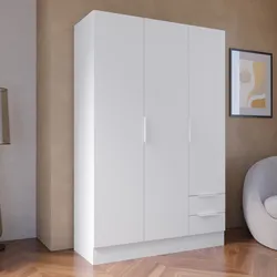 Armadio 120x184h cm bianco opaco con 3 ante e 2 cassetti - Delhi