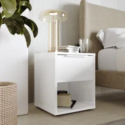 Comodino 38x44h cm bianco lucido con 1 cassetto - Delhi