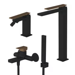 Set miscelatore lavabo alto con bidet ed esterno doccia nero e rame satinato - Reef