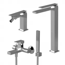 Set miscelatore lavabo alto con bidet ed esterno vasca cromo - Reef