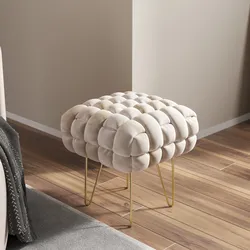 Sgabello 38x41h cm in velluto intrecciato crema con gambe in metallo oro - Jagger