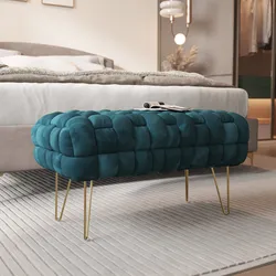 Panca 77x43h cm in velluto intrecciato blu petrolio con gambe in metallo oro - Jagger